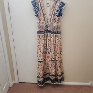 FARM Rio Floral Maxi Dress with Blue Accents